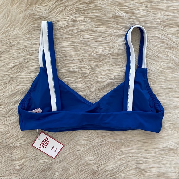 Andie x Mindy Blue White Mazarine V-Neck Sporty Rockley Bikini Top Swimsuit - Picture 7 of 12
